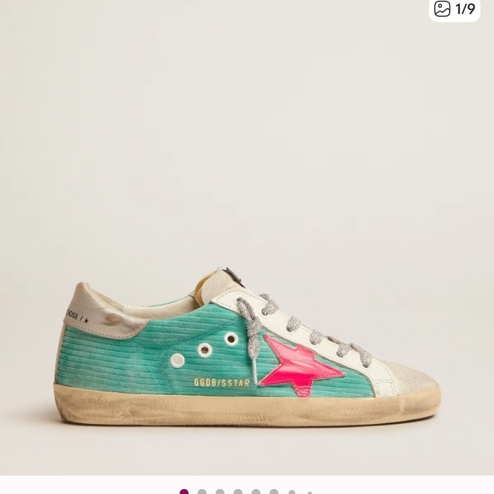 Golden Goose Teal and Pink Star Sneakers